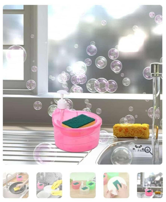 Double Layer 2 in 1 Liquid soap Dispenser with Pump and Sponge | 15 x 16 x 17 CM | Multi-Color